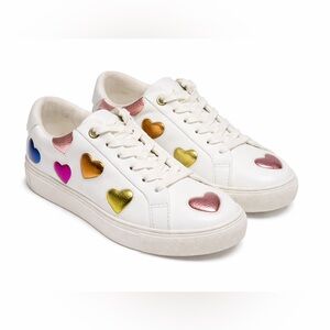 Kurt Geiger Lana Heart Sneakers White Leather Rainbow Metallic- Size 6‎